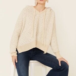 POL Women's Cream Textured Popcorn Knit Hoodie Sweatshirt